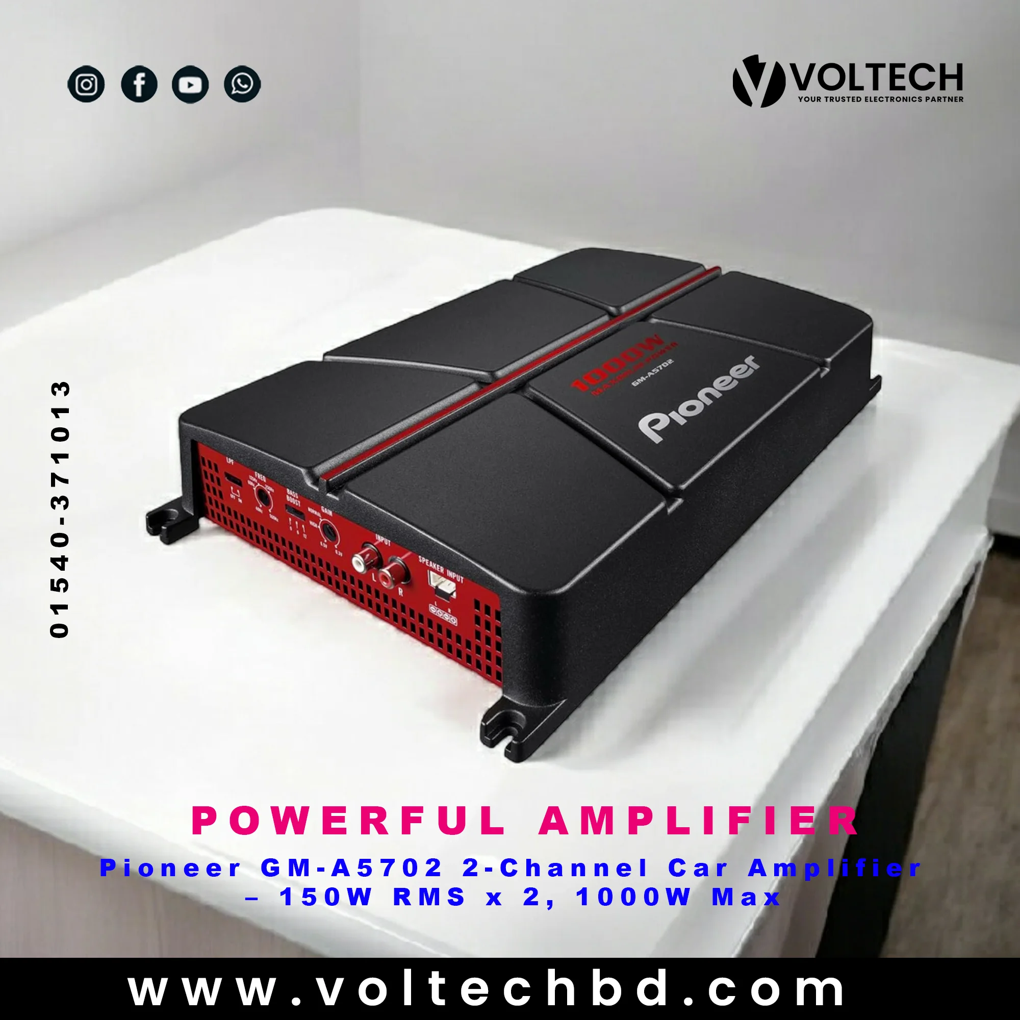 Pioneer GM-A5702 2-Channel Car Amplifier – 150W RMS x 2, 1000W Max | Voltech Electronics